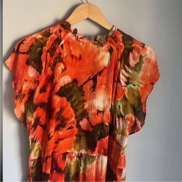 Marie Oliver Ruffle V-Neck Short Sleeve Plated Mini Dress Size XS - Picture 5 of 11